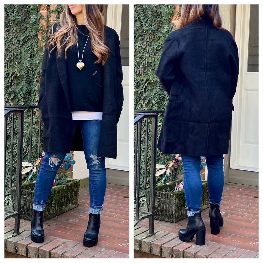 27 PARIS Oversized Black Knit Front pockets Jacket - Picture 7 of 10